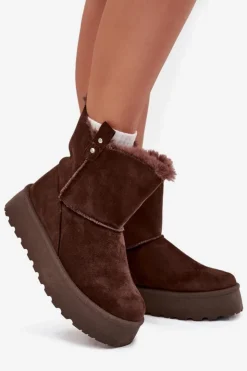 Damskie Boto Damskie Śniegowce Na Platformie Z Futerkiem Czekoladowe Evelira
