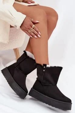 New Boto Damskie Śniegowce Na Platformie Z Futerkiem Czarne Evelira Czarny