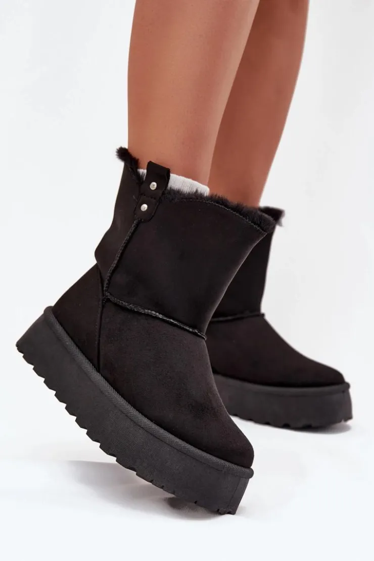 New Boto Damskie Śniegowce Na Platformie Z Futerkiem Czarne Evelira Czarny