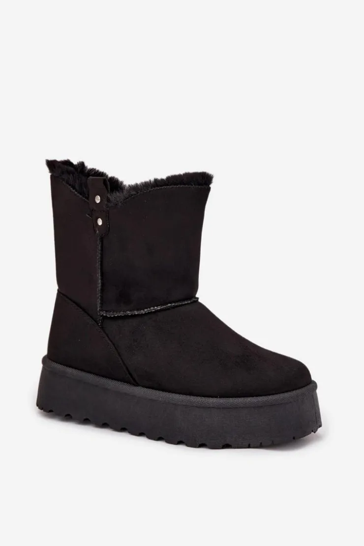 New Boto Damskie Śniegowce Na Platformie Z Futerkiem Czarne Evelira Czarny