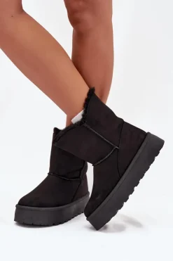 New Boto Damskie Śniegowce Na Platformie Z Futerkiem Czarne Evelira Czarny