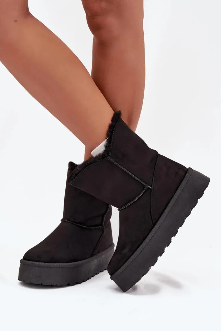 New Boto Damskie Śniegowce Na Platformie Z Futerkiem Czarne Evelira Czarny