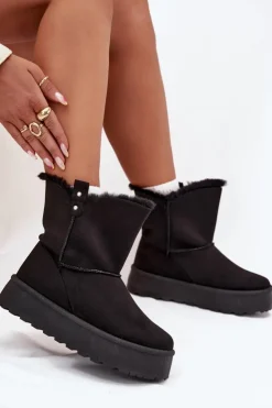 New Boto Damskie Śniegowce Na Platformie Z Futerkiem Czarne Evelira Czarny