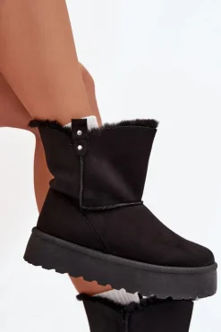 New Boto Damskie Śniegowce Na Platformie Z Futerkiem Czarne Evelira Czarny