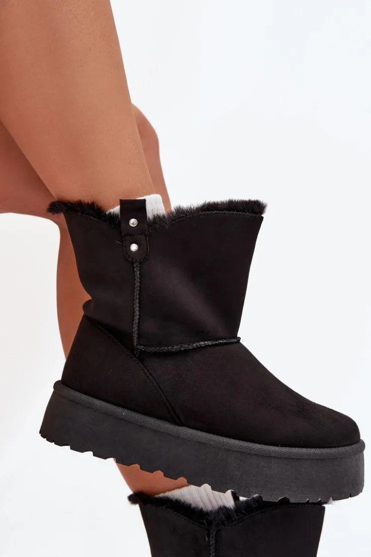 New Boto Damskie Śniegowce Na Platformie Z Futerkiem Czarne Evelira Czarny