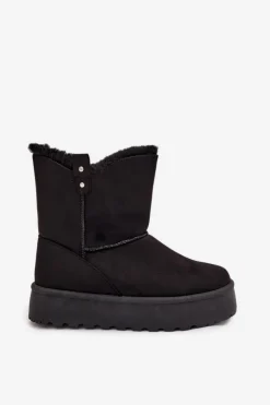 New Boto Damskie Śniegowce Na Platformie Z Futerkiem Czarne Evelira Czarny