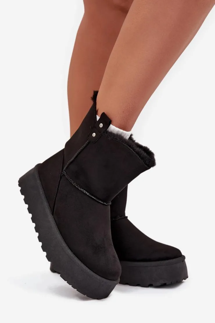 New Boto Damskie Śniegowce Na Platformie Z Futerkiem Czarne Evelira Czarny