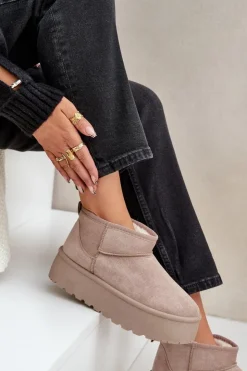 Damskie Boto Damskie Śniegowce Na Platformie Beżowe Ninala