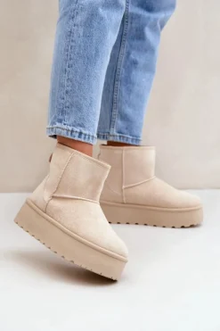 Damskie Boto Damskie Śniegowce Na Platformie Jasnobeżowe Leanara