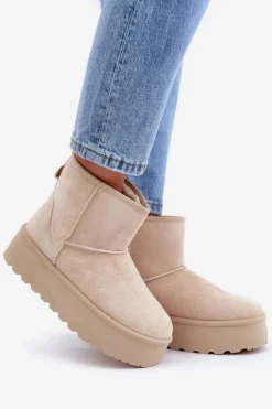 Damskie Boto Damskie Śniegowce Na Platformie Jasnobeżowe Leanara