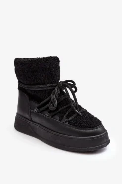 Boto Śniegowce Damskie*Damskie Śniegowce Na Platformie Czarne Ahatissa