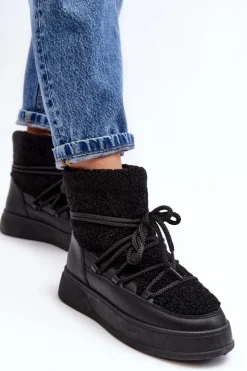 Boto Śniegowce Damskie*Damskie Śniegowce Na Platformie Czarne Ahatissa