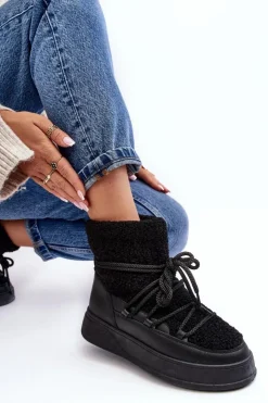 Boto Śniegowce Damskie*Damskie Śniegowce Na Platformie Czarne Ahatissa