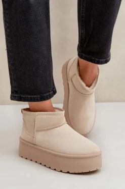 Boto Śniegowce Damskie*Damskie Śniegowce Na Platformie Jasnobeżowe Ninala