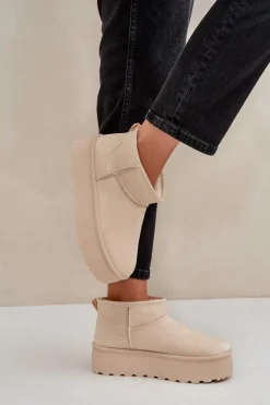 Boto Śniegowce Damskie*Damskie Śniegowce Na Platformie Jasnobeżowe Ninala