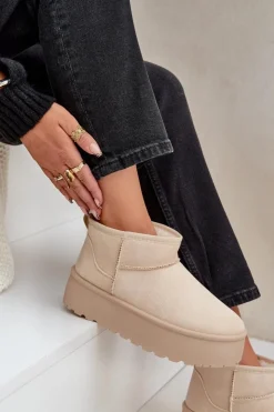 Boto Śniegowce Damskie*Damskie Śniegowce Na Platformie Jasnobeżowe Ninala