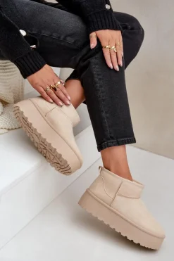 Boto Śniegowce Damskie*Damskie Śniegowce Na Platformie Jasnobeżowe Ninala