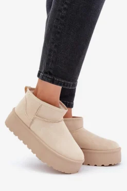 Boto Śniegowce Damskie*Damskie Śniegowce Na Platformie Jasnobeżowe Ninala