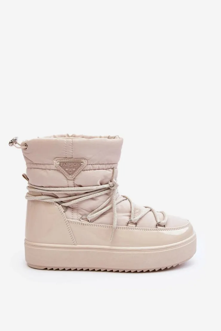 Boto Śniegowce Damskie*Damskie Śniegowce Na Platformie Z Wiązaniem Beżowe Fleure Beżowy