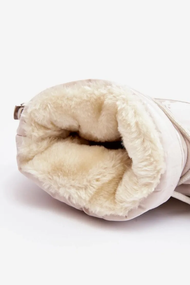 Boto Śniegowce Damskie*Damskie Śniegowce Na Platformie Z Wiązaniem Beżowe Fleure Beżowy