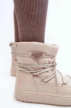 Boto Śniegowce Damskie*Damskie Śniegowce Na Platformie Z Wiązaniem Beżowe Fleure Beżowy