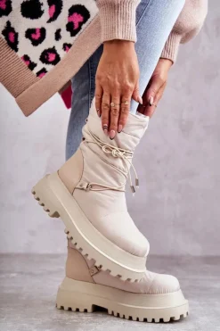 Boto Śniegowce Damskie*Damskie Śniegowce Na Platformie Beżowe Lilou
