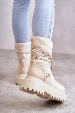 Boto Śniegowce Damskie*Damskie Śniegowce Na Platformie Beżowe Lilou