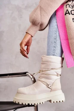 Boto Śniegowce Damskie*Damskie Śniegowce Na Platformie Beżowe Lilou