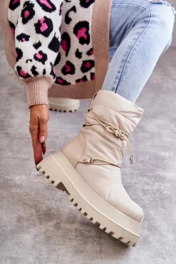 Boto Śniegowce Damskie*Damskie Śniegowce Na Platformie Beżowe Lilou