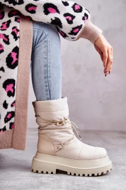 Boto Śniegowce Damskie*Damskie Śniegowce Na Platformie Beżowe Lilou