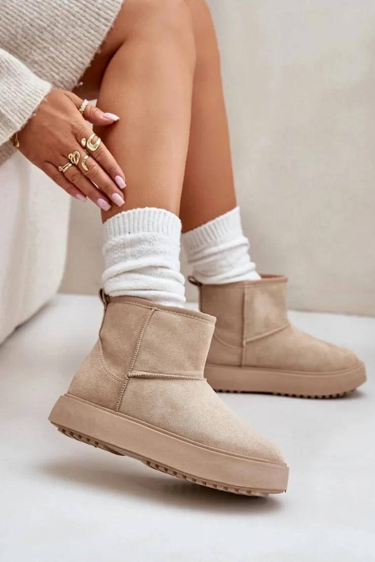 Evento Śniegowce Damskie*Damskie Śniegowce Na Platformie Z Eko Zamszu Beżowe Atteria