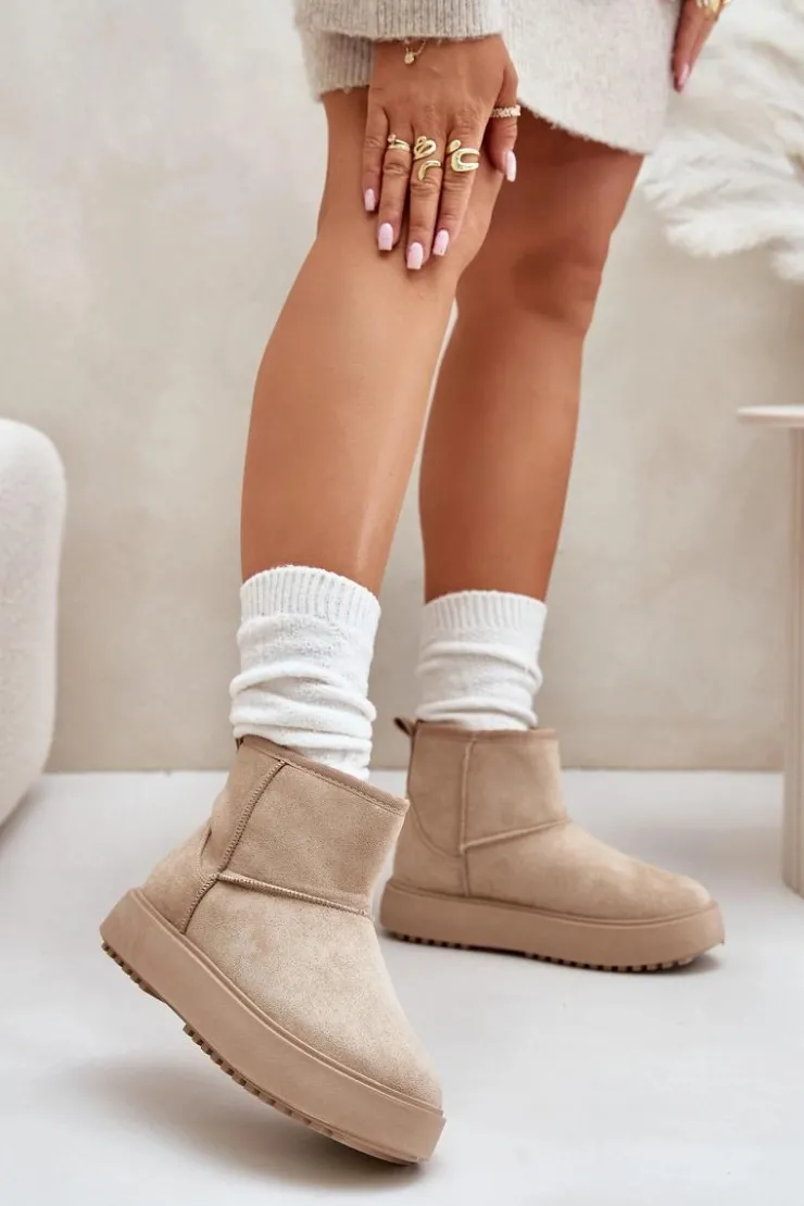 Evento Śniegowce Damskie*Damskie Śniegowce Na Platformie Z Eko Zamszu Beżowe Atteria