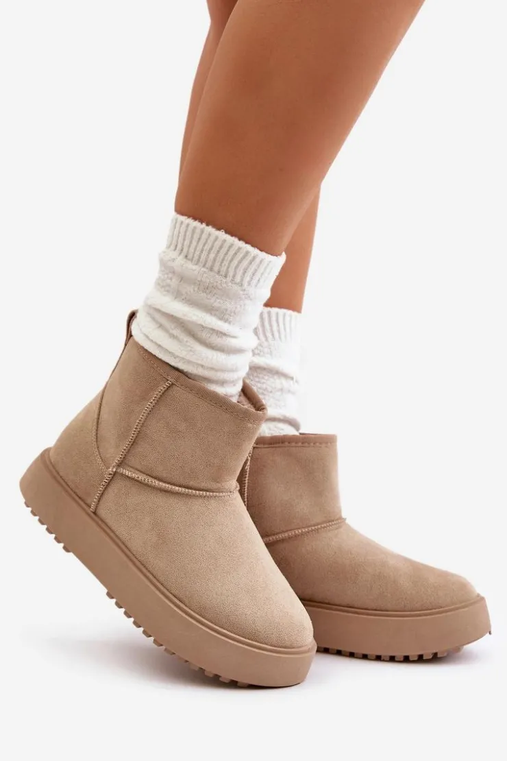 Evento Śniegowce Damskie*Damskie Śniegowce Na Platformie Z Eko Zamszu Beżowe Atteria