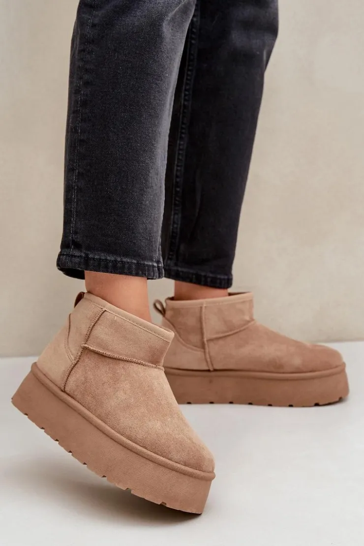 New Boto Damskie Śniegowce Na Platformie Ciemnobeżowe Ninala Beżowy