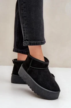 Damskie Boto Damskie Śniegowce Na Platformie Czarne Ninala