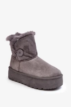Boto Śniegowce Damskie*Damskie Śniegowce Na Platformie Z Futerkiem Szare Wikasem