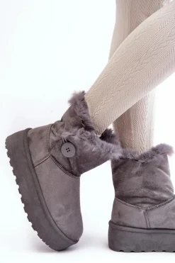 Boto Śniegowce Damskie*Damskie Śniegowce Na Platformie Z Futerkiem Szare Wikasem