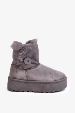 Boto Śniegowce Damskie*Damskie Śniegowce Na Platformie Z Futerkiem Szare Wikasem