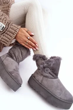 Boto Śniegowce Damskie*Damskie Śniegowce Na Platformie Z Futerkiem Szare Wikasem