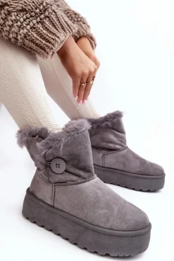 Boto Śniegowce Damskie*Damskie Śniegowce Na Platformie Z Futerkiem Szare Wikasem
