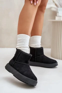 Sale Evento Damskie Śniegowce Na Platformie Z Eko Zamszu Czarne Atteria Czarny