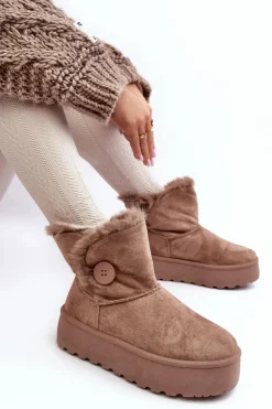 Boto Śniegowce Damskie*Damskie Śniegowce Na Platformie Z Futerkiem Beżowe Wikasem
