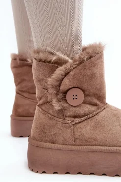 Boto Śniegowce Damskie*Damskie Śniegowce Na Platformie Z Futerkiem Beżowe Wikasem