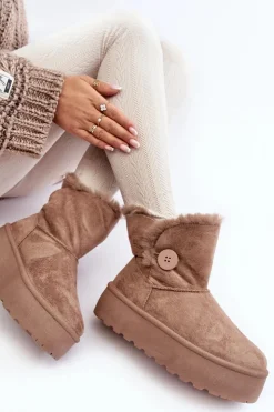 Boto Śniegowce Damskie*Damskie Śniegowce Na Platformie Z Futerkiem Beżowe Wikasem