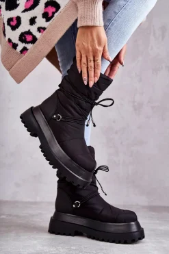 Damskie Boto Damskie Śniegowce Na Platformie Czarne Lilou