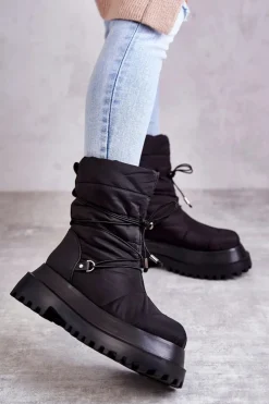 Damskie Boto Damskie Śniegowce Na Platformie Czarne Lilou