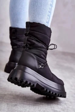 Damskie Boto Damskie Śniegowce Na Platformie Czarne Lilou