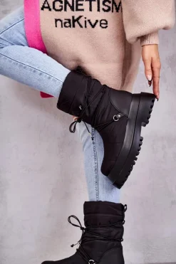 Damskie Boto Damskie Śniegowce Na Platformie Czarne Lilou