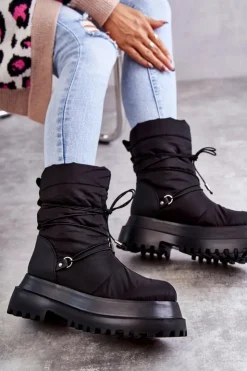 Damskie Boto Damskie Śniegowce Na Platformie Czarne Lilou