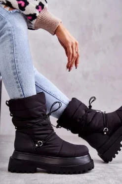 Damskie Boto Damskie Śniegowce Na Platformie Czarne Lilou